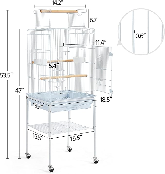 Yaheetech Play Open Top Parrot Bird Cages for Sun Parakeet Cockatiel Green Cheek Conure Lovebird w/Detachable Rolling Stand, White