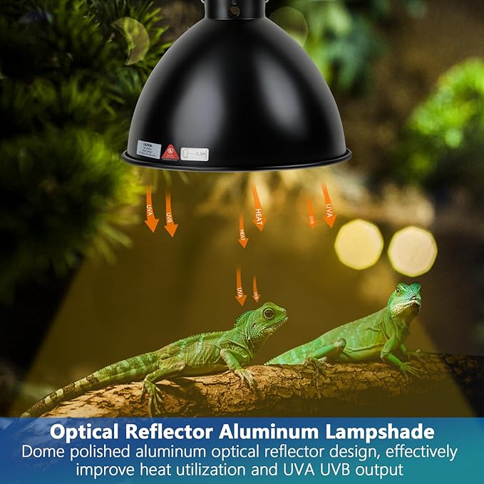 Reptile Light Fixture, 8.5 inch Optical Reflection Dome Heat Lamp Fixture, UVB Heat Basking Lamp Fixture for Amphibian Reptile Terrariums