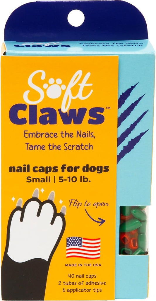 Soft Claws Dog Nail Caps, 40 Small Nail Caps, Made in USA - Vet Developed, Safe & Non-Toxic Easy to Apply Claw Covers | Protects Furniture & Skin, Red and Green