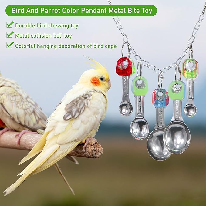 Litewoo Bird Stainless Steel Bell Toys, Safe and Stable Hanging Spoons Pipe Chew Bite Toy（E）