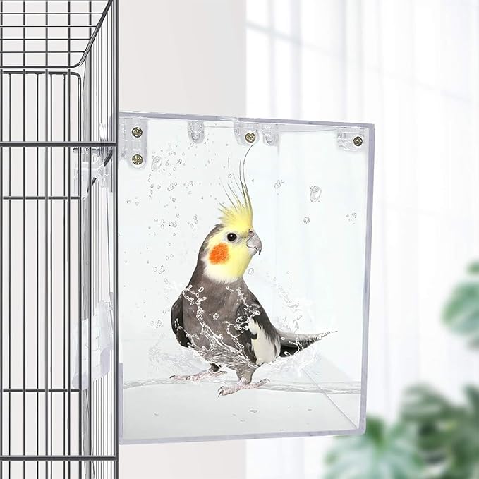 kathson Bird Bath for Cage,2 Pcs Hanging Bird Bath Box No-Leakage Parrot Shower Tub with Water Injectors Birds Bathing Accessory for Parrots Canary Lovebirds Conures Parakeets