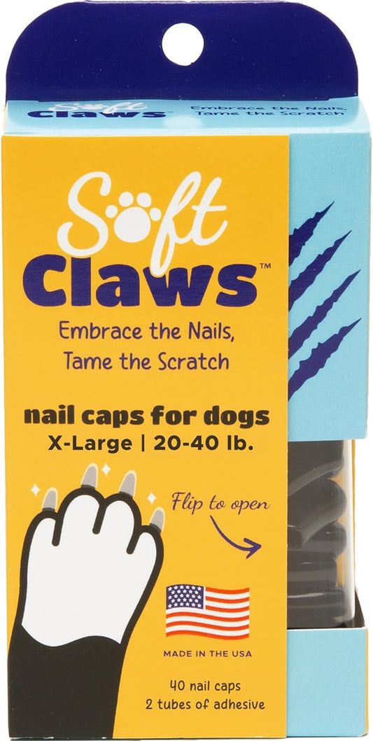 Soft Claws Nail Caps for Dogs with Non-Slip Design Made in USA - 40 Dog Nail Covers for Long-Lasting Protection of Floors and Furniture - Black, X-Large