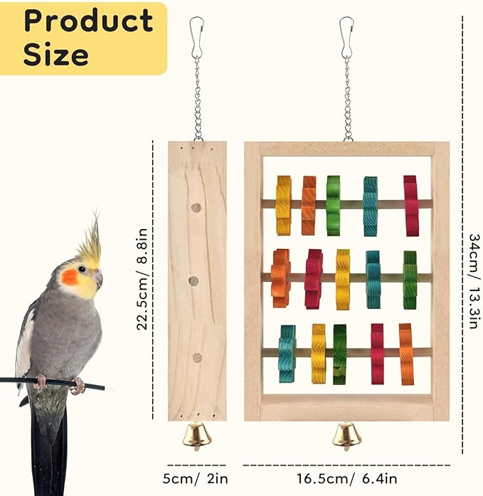 2Pcs Bird Toys, Hanging Parrot Chew Toy, Natural Wooden Chewing Puzzle Training Blocks Intellectual Development for Budgie, Conure, Lovebird, Cockatoo, African Grey, Amazon Parrots, Macaw