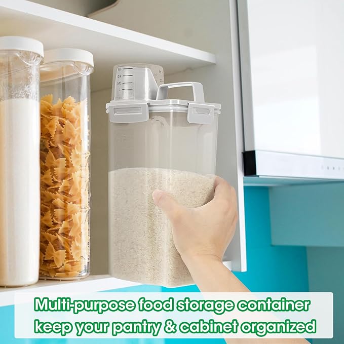 TBMax Rice Storage Container 3 to 5 Lbs - Small Pet Dog Cat Food Container Dispenser with Easy Pouring Spout & Cup, Portable Cereal Container for Small Spaces, Travel, or Daily Use