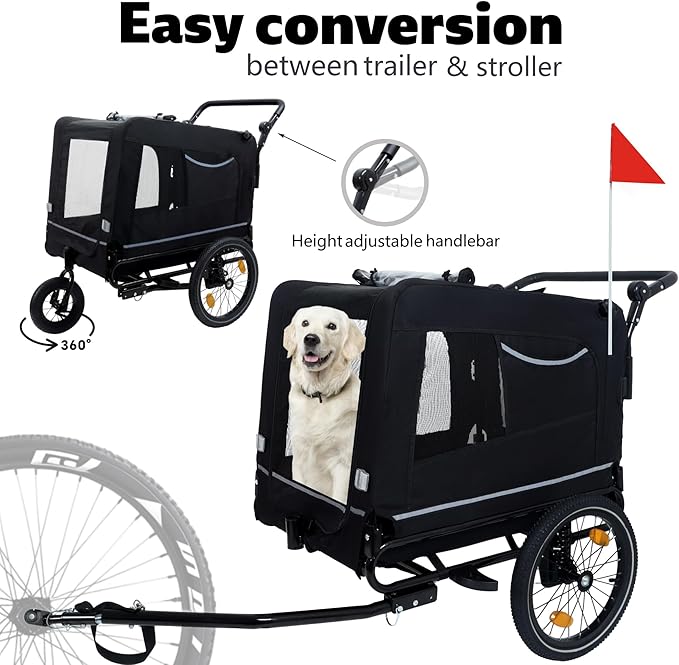 Pet Bike Trailer for Dogs, 88LBS Capacity Dog Bicycle Trailer with 20" Pneumatic Rubber Wheels, Multi-Directional Ventilation, Waterproof Cover, Perfect for Cycling with Pets