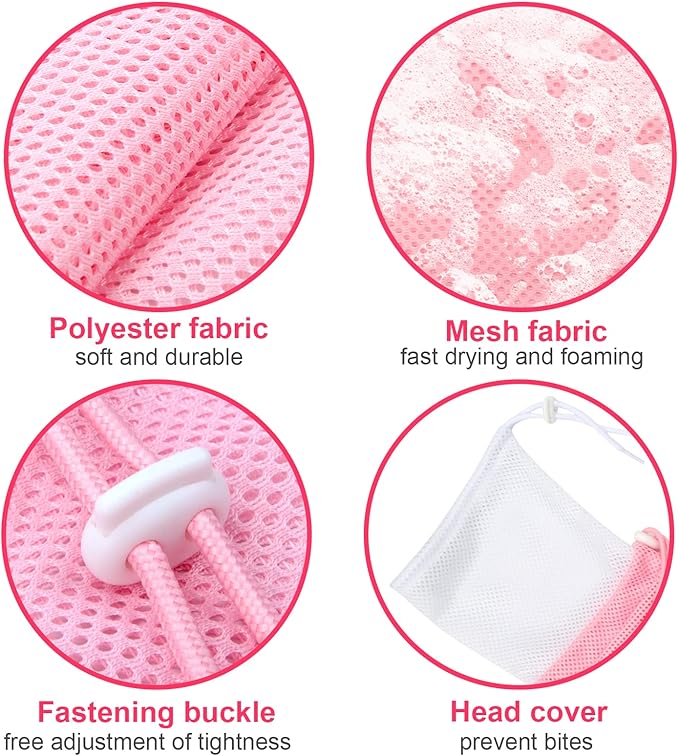 Breathable Mesh Shower Bag - Anti Scratch Adjustable Grooming for Nail Trimming, Bathing - Polyester Soft Cat Washing (White-Pink)