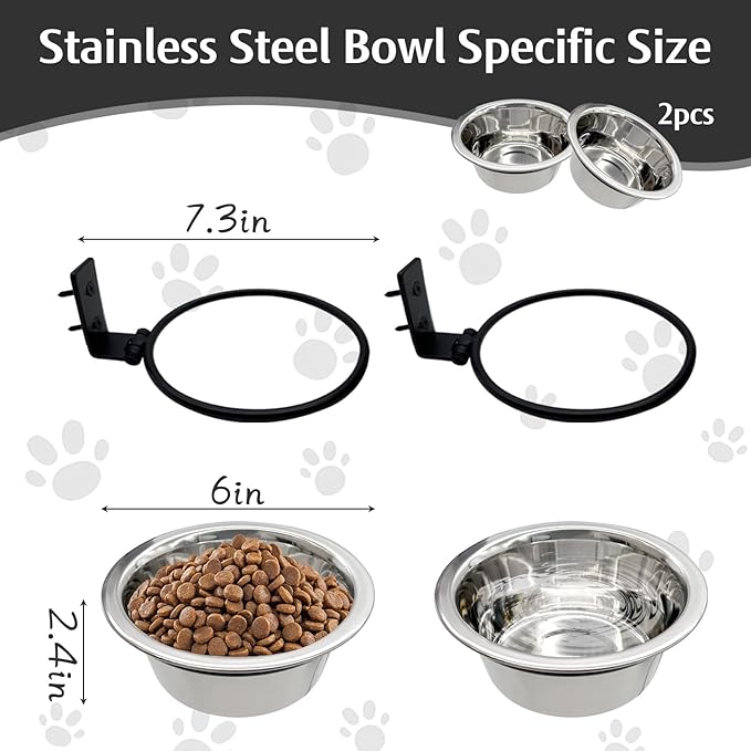 Hamiledyi 2 Pack Wall Mounted Elevated Dog Bowls - Adjustable Height Stainless Steel Raised Food & Water Bowls with Collapsible Stand for Medium & Large Dogs & Cats (M)
