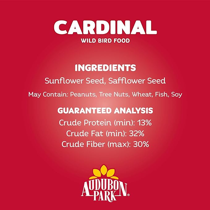 Audubon Park Cardinal Wild Bird Seed - 8 lb. No Corn, Milo, or Millet – Sunflower & Safflower Mix – Bird Food for Outside Feeders