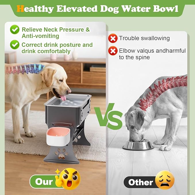 1.5 Gallon Elevated Large Dog Water Bowl, 2 Height Adjustable Stainless Steel Raised Dog Water Bowl Stand for Large Breed, Metal Pet Bowl Stand for Relief Joint Pressure, Easy Clean (Gray)
