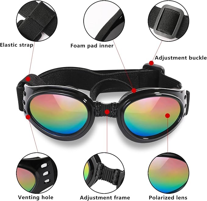 QUMY Dog Sunglasses Dog Goggles for Medium Large Breed Dogs, Wind Dust Fog Protection Eye Wear Pet Glasses with Adjustable Strap for Motorcycle Car Driving Bike Riding Hiking Swimming Over 15lbs Blue