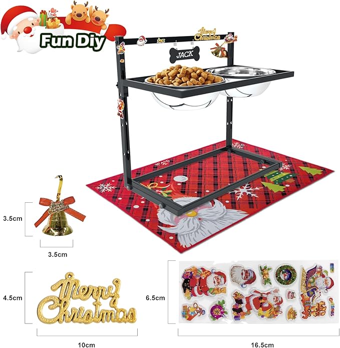 SHAINFUN Christmas Elevated Dog Bowls for Large Breeds with Mat, Adjustable Height, Tall Raised Dog Food Water Bowl Stand Gift for Dogs