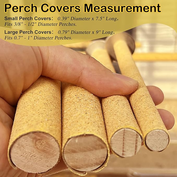 S&X 24-Pack Sand Perch Covers for Parakeets Canaries Finches & Other Small Birds, Bird Perch Covers Sandpaper
