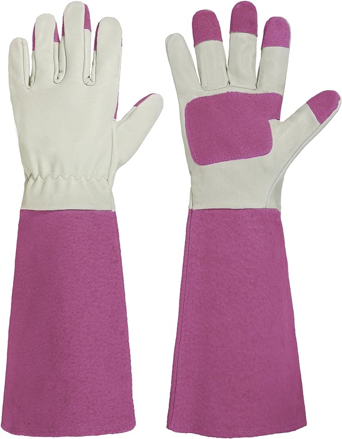HANDLANDY Rose Pruning Gardening Gloves for Men & Women, Thornproof Long Gauntlet Gloves, Pigskin Leather - Breathable & Durability (Large)
