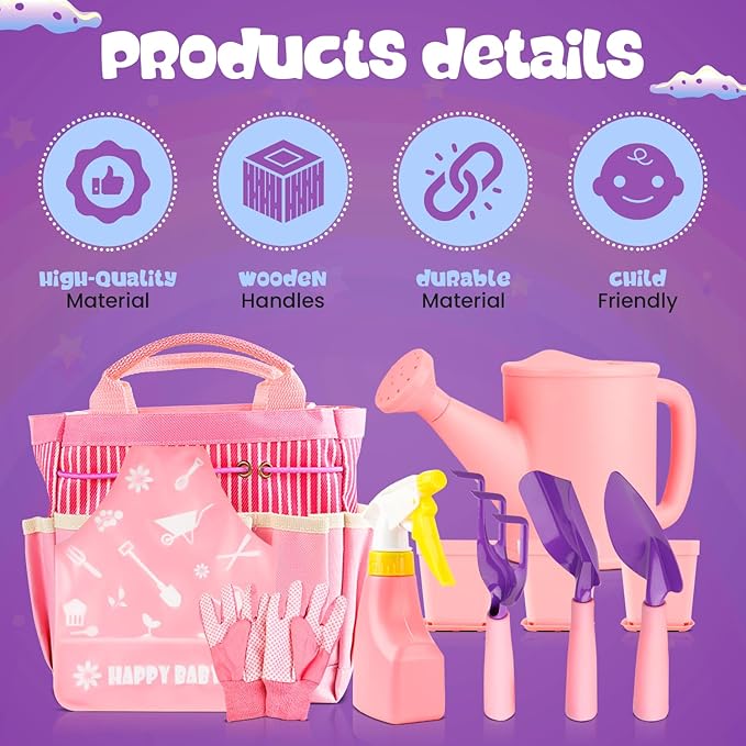 Kids and Toddler Gardening Set, Little Girls Gardening Set, Gardening Tools and Gifts for Kids Ages 4–8