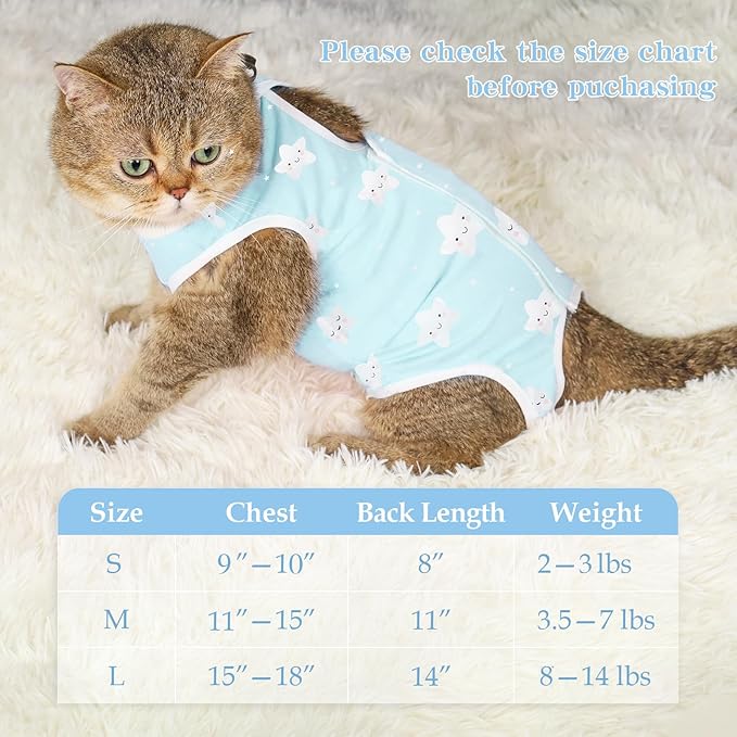 ANWA 2 Pack Cat Recovery Suit - Breathable Cat Onesie for Cats After Surgery Female, Kitten Surgery Recovery Suit Female Abdominal Wounds