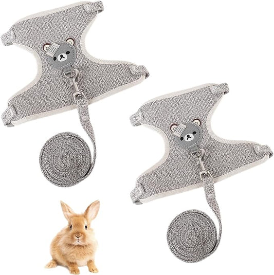 2-Pack Rabbit Harness and Leash Set – Adjustable Small Animal Vest Harness with Safety Buckle – Breathable & Lightweight – Ideal for Rabbits, Ferrets, Guinea Pigs, and Cats (Grey)