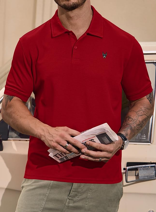 Men Embroidered Doberman Polo Casual Short Sleeve Plain Collar Shirt (S-XXL)