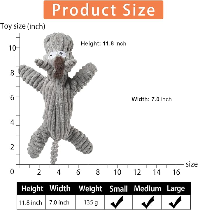 Dog Toy, Unstuffed Plush Toy for Large Breed, Cute Squeaky Dog Toys with Crinkle Paper, Big Puppy Chew Toys for Small, Middle, Large Breed