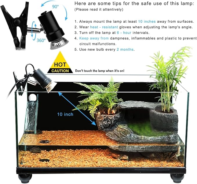 DOMICA Reptile Heat Lamp with 50W UVA UVB Light Bulb, Basking Spot Light Simulated Sunlight, Heating Lamp for Turtle, Lizard, Snake, Beared Dragon, Amphibians