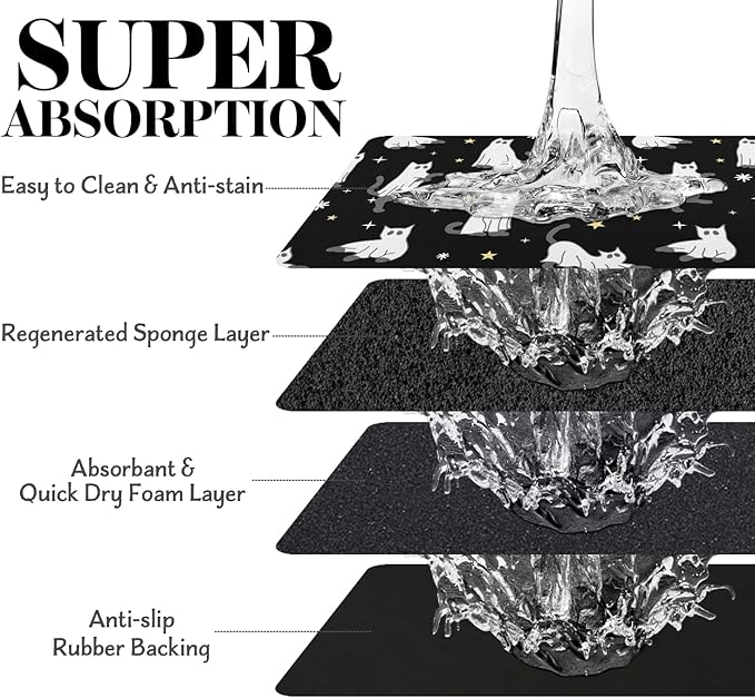 Halloween Dog Food Mat for Floors - Absorbent, Quick Dry, Non-Slip Bowl Mat for Pet Food and Water - Cat and Dog Accessories