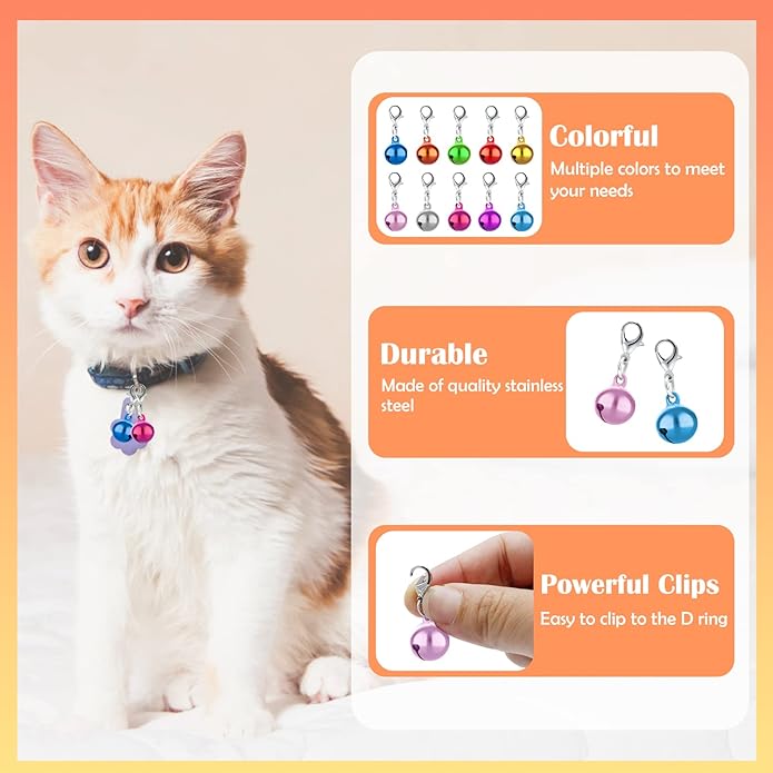10PCS Dog Cat Bell for Collar with Loud Crisp Sound - Small Pet Collar Bells Made of Sturdy Metal - Pet Bell Gifts Dog Cat Collar Charms in Random Color - Jingle Bell for Christmas Decoration