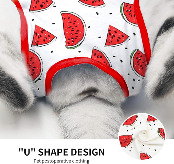 Cat Professional Surgical Recovery Suit,E-Collar Alternative for Cats Dogs,After Surgery Wear, Pajama Suit,Home Indoor Pets Clothing (M (6-8 1bs), Watermelon)