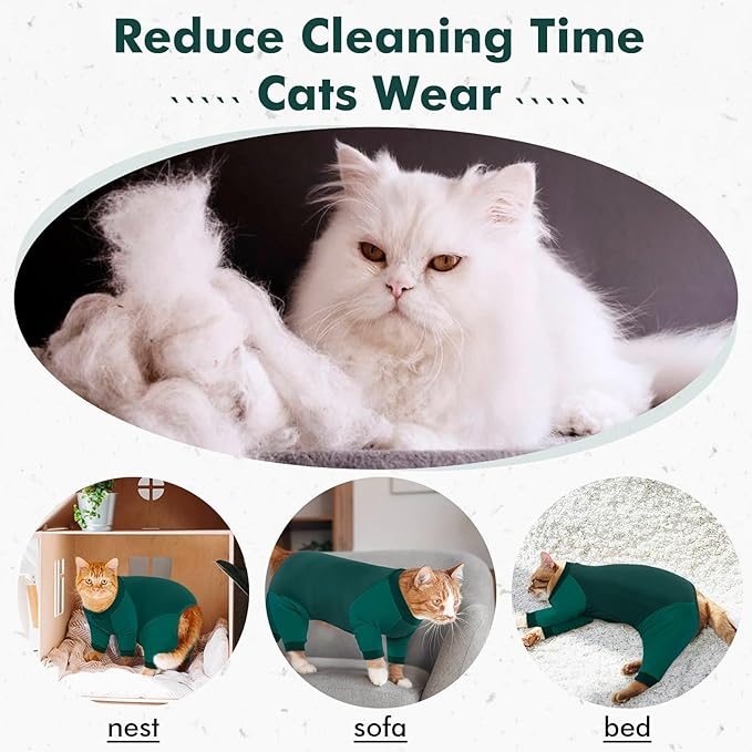DENTRUN Cat Recovery Suit, Kitten Hair Sticky Onesie, Surgical Cone Alternative Shirts for Female Male Cat Recovery After Surgery, Cat Hair Spreading Prevent Clothes Pajama Apparel for Cats Only