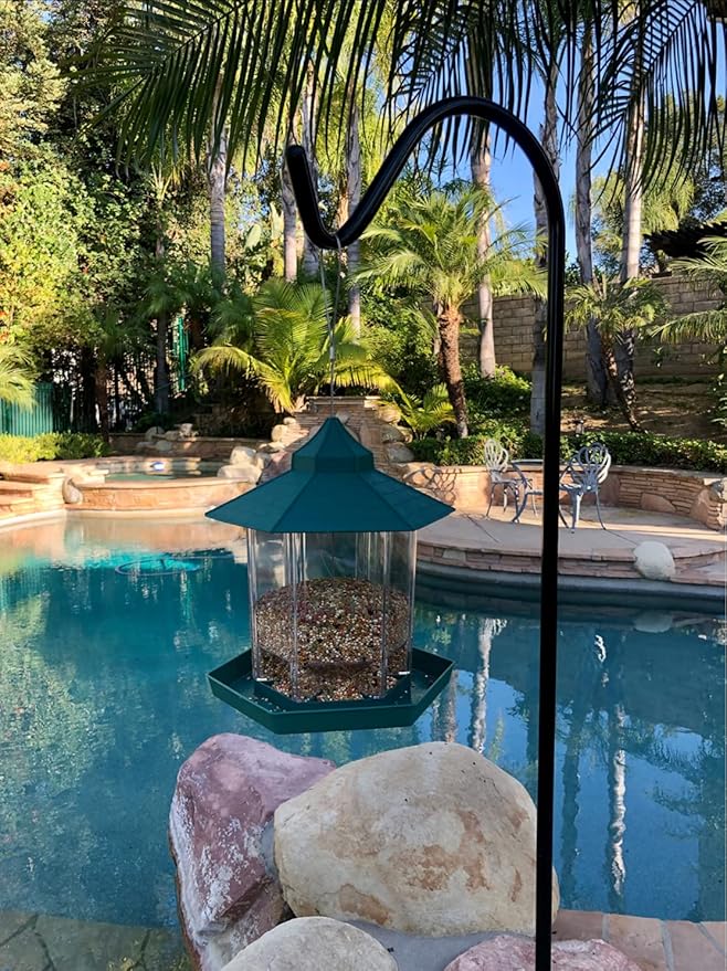 60 Inch Tall Outdoor Shepherds Hook with 5 Prong Base, Adjustable Bird Feeder Pole Hanger for Hanging Outside Birdfeeders, Plant Baskets, Lanterns, Wedding Decor