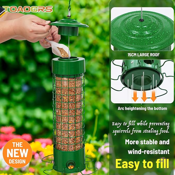 Squirrel Proof Bird Feeders,Bird Feeders for Outdoors for Viewing Lovers,4.5LB Large Capacity Design,Suspended All-Metal Trim 16.3 Inch All Weather Feeder