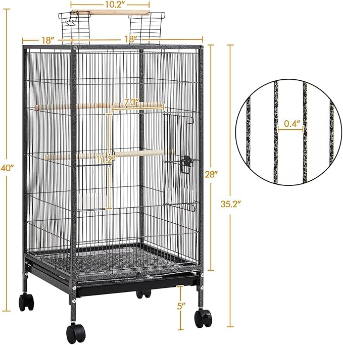 GarveeHome Small Bird Cage with Wheels, 40 Inch Parakeet Cage with Top Stand, Portable Bird Carrier for Parakeets, Canaries, Lovebirds, Small Quaker, Cockatiels, Budgie, Green Cheek