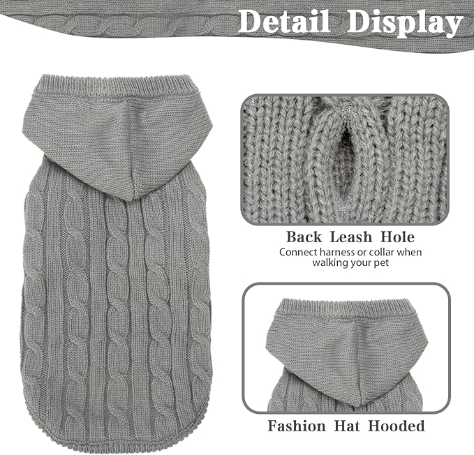 PUPTECK Winter Dog Cat Sweater - Cold Weather Clothes for Kitties & Small Dogs Indoor Outdoor Walking Warm (Grey, M: Chest Girth 13.8”, Back Length 14”)