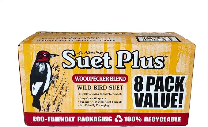 ST. ALBANS BAY SUET PLUS Bird Suet Variety Packs | 11 oz. Bird Suet Cakes | (Woodpecker, 8 Pack)