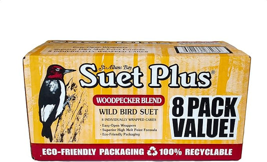 ST. ALBANS BAY SUET PLUS Bird Suet Variety Packs | 11 oz. Bird Suet Cakes | (Woodpecker, 8 Pack)