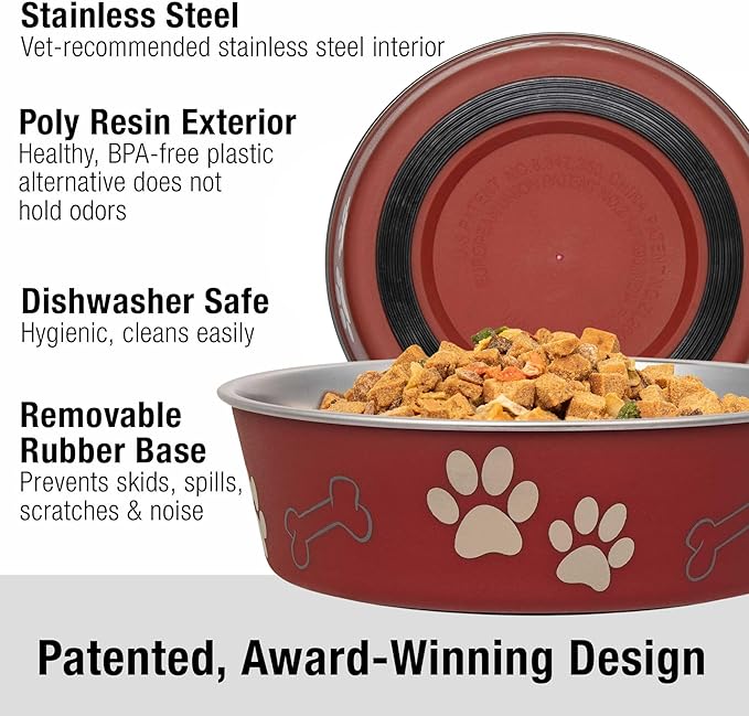 Loving Pets Bella Dog Bowls- Stainless Steel Dog & Cat Bowls - Spill Proof Dog Food Bowl, Cat Bowl, Puppy Essentials & Pet Supplies Great for Home & Travel (X-Large 65-100lbs, Merlot)
