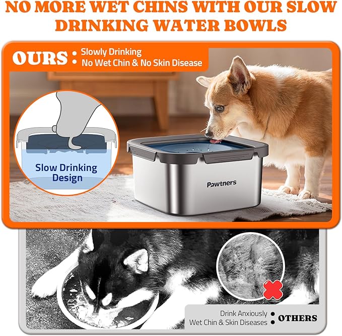 Pawtners Dog Water Bowl No Spill, 152oz/4.5L Stainless Steel Dog Floating Bowl, Slow Water Bowl for Dog with Filter, Non-Slip Base, No Splash Water Bowl for Medium Large Messy Drinkers Blue
