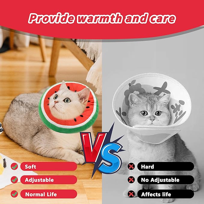 Soft Cat Cone Collar, Cute Cat Recovery Collar Suitable for Small, Medium, Large Cats,Elizabethan Neck Collar for Cats After Surgery (Watermelon, Small)