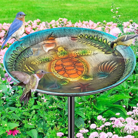Metal Bird Bath for Outside, Detachable Birdbath & Birdfeeder with Base Stake, Vintage Bird Baths Feeder Bowl for Outdoors Garden Yard Lawn Decor (Vintage Silver)