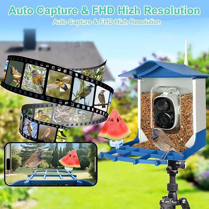 Smart Bird Feeder with Camera,AI Identify Birds Species,Auto Record 2K Birds Video in Backyard Garden,Live View,Instant Notifications，Solar Powered Charging,Ideal Gift for Family and Bird Lovers