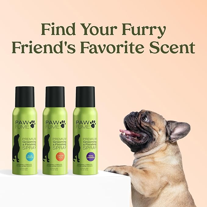Paw Fume Dog Perfume Spray Long Lasting Scent for Grooming, Show Dog, 4-Pack – Keep Your Pup Fresh All Day – Hypoallergenic, Alcohol-Free, Detangling Formula – Moisturizing Pet Cologne Spray for Dogs