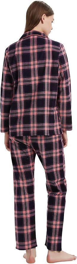 GLOBAL Flannel Pajamas for Women 2-Piece Comfy and Cozy Flannel Pj Set Cotton Loungwear