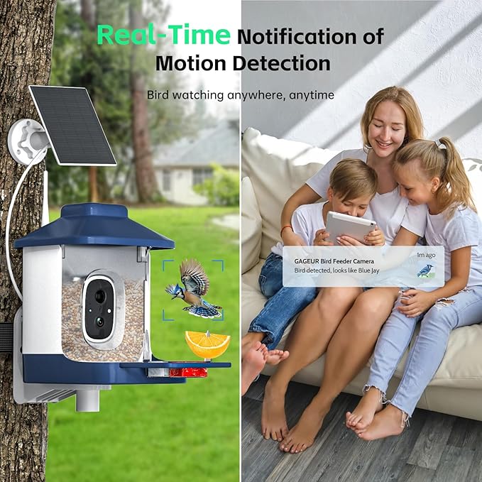 Bird Feeder with Camera, AI Bird Identification, Full HD Live Video, Solar Powered, 2.4Ghz WiFi, Nstant Arrival Alerts - Best Gifts for Bi rd Lovers