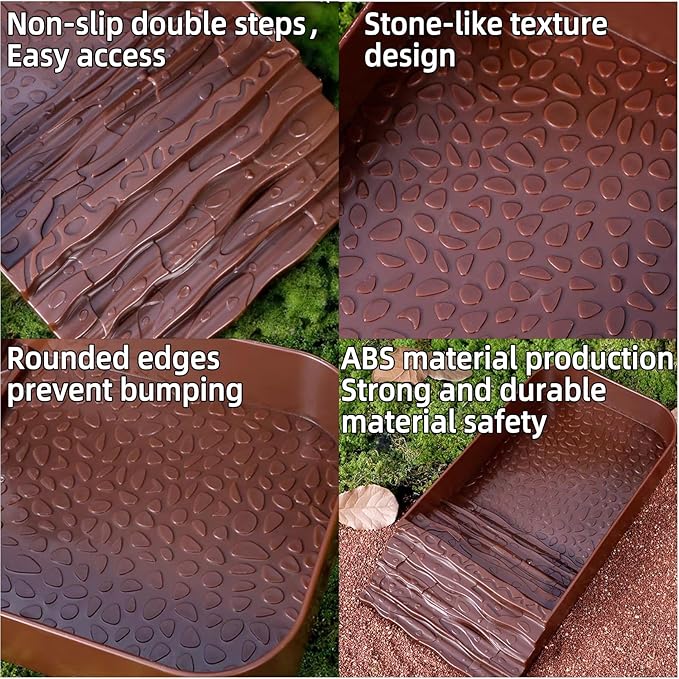 3 PCS Reptile Water Dish with Climbing Ramp, Leaf Reptile Water Bowl, Amphibians Habitat Brown Tortoise Water Dish for Turtle, Gecko, Snake, Bearded Dragon, Lizard