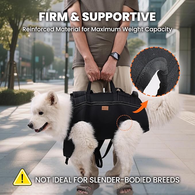 Dog Lift Harness Backpack Carrier for Large Dogs, Full Body Sling with Handle, Dog Harness for Joint Injuries, Arthritis, Ideal for Stairs, Elderly Dogs (Black S/M-Large 14-20 LBS)