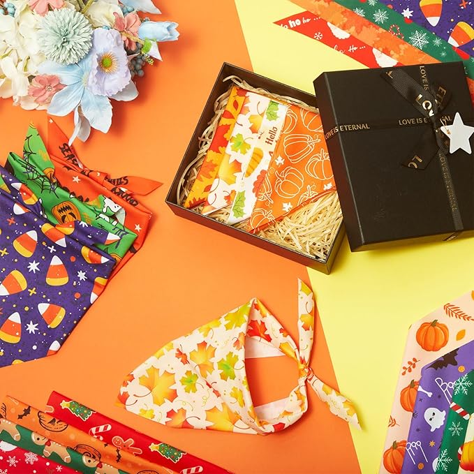 Preboun 100 Pcs Holiday Dog Bandanas Bulk Fall Halloween Christmas Bandanas for Dogs Triangle Kerchief Bib Scarf Set for Pet Party Costume Photo Props Accessories Pet Shops Groomers, 25 Styles
