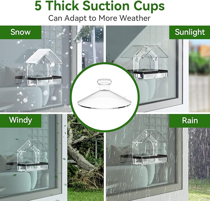 Clear Window Bird Feeder with 5 Extra Strong Suction Cups, DY-SKTY Sturdy and Durable Acrylic Birdfeeders for Viewing Wild Birds Outside, as a Bird Watching Gift, Outdoor Birdhouse Box, Garden Decor