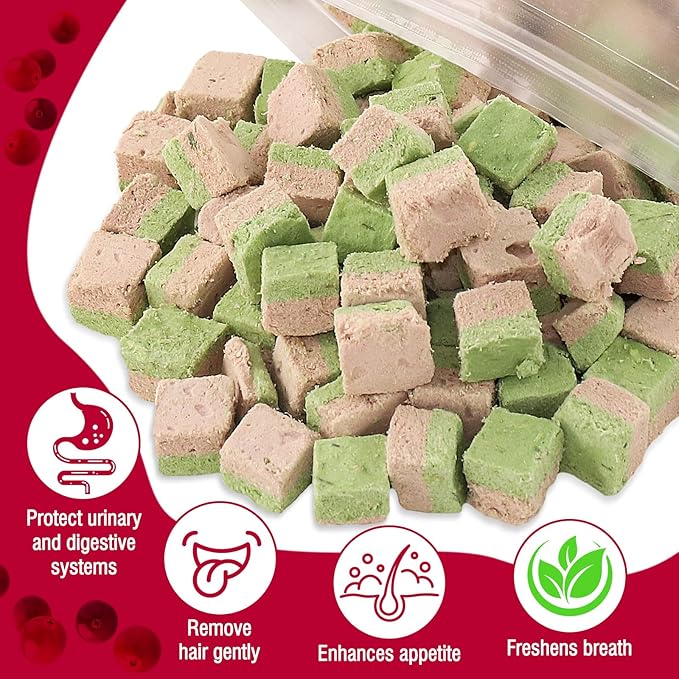 HavenJanny Freezed-Dried Cat Grass Treats, Catgrass Cranberry Duo Bites, Cat Dental Treats for Hairball Control and Urinary Tract Support, Cats Teething Stick (60g, Cranberry)