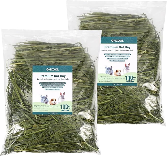 Premium Oat Hay for Pets - Dust Free Natural Green Fresh Pet Food Hay for Rabbits, Guinea Pigs, Chinchillas, Hamsters & Gerbils - 2.2lbs (2 packs of 1.1lbs）