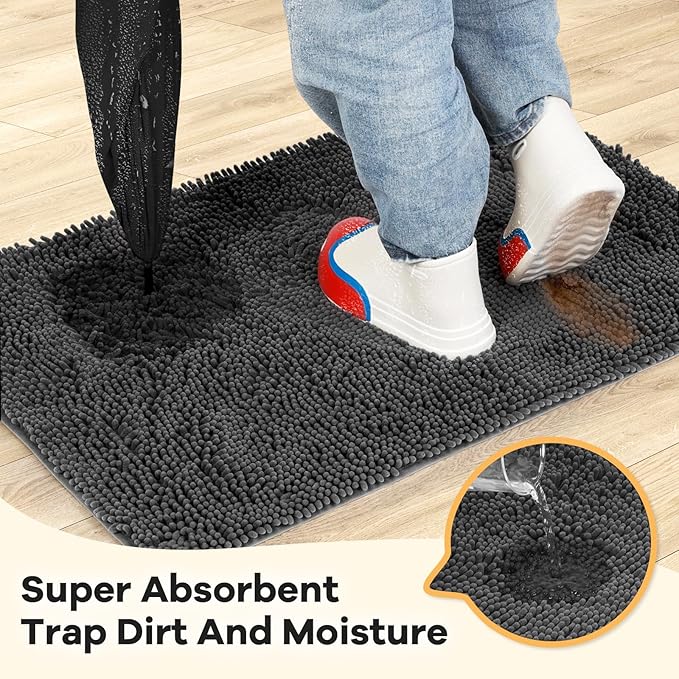Absorbent Dog Door Mat for Muddy Paws, 48" x 30" Chenille Indoor Mats for Entryway, Trap Dirt Front Door Mat Indoor Entrance Washable Non Slip Soft