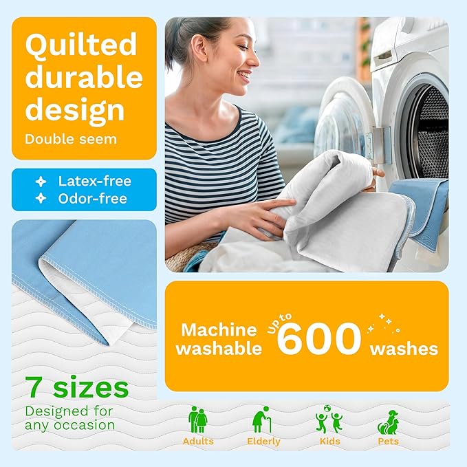 GREEN LIFESTYLE Washable Underpads - Large Bed Pads for use as Incontinence Bed Pads, Reusable Pet Pads, Great for Dogs, Cats, Bunny, Seniors Bed Pad (Pack of 2 - 34x52)