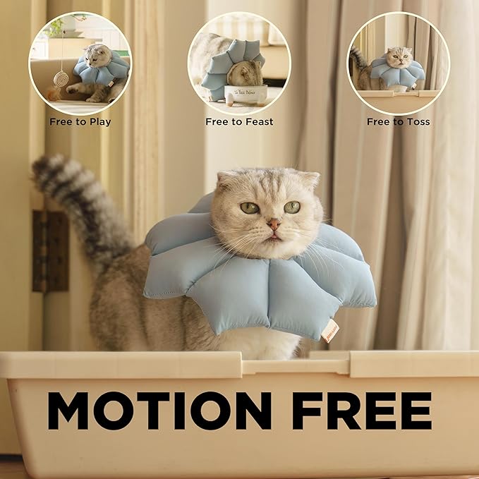 Puffy Crew Soft Cat Cone Collar, Adjustable Waterproof Recovery Collar, Lightweight Elizabethan e Collar for Cats of All Breeds (Blue, Medium, Neck Circumference 6.5"–10.5")